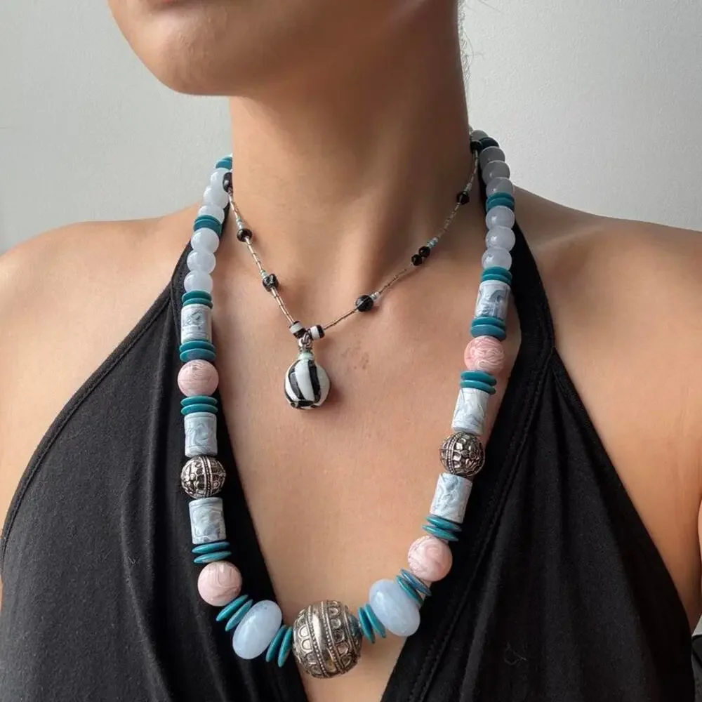 Multi-colored pastel beaded necklaces set